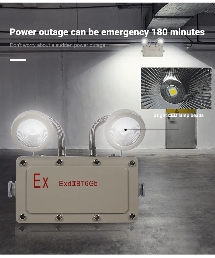 Lumière de secours pour issue de secours 2*5W, antidéflagrante, pour zones industrielles, zones minières, usines chimiques, installations pétrolières et gazières, hôpitaux 0