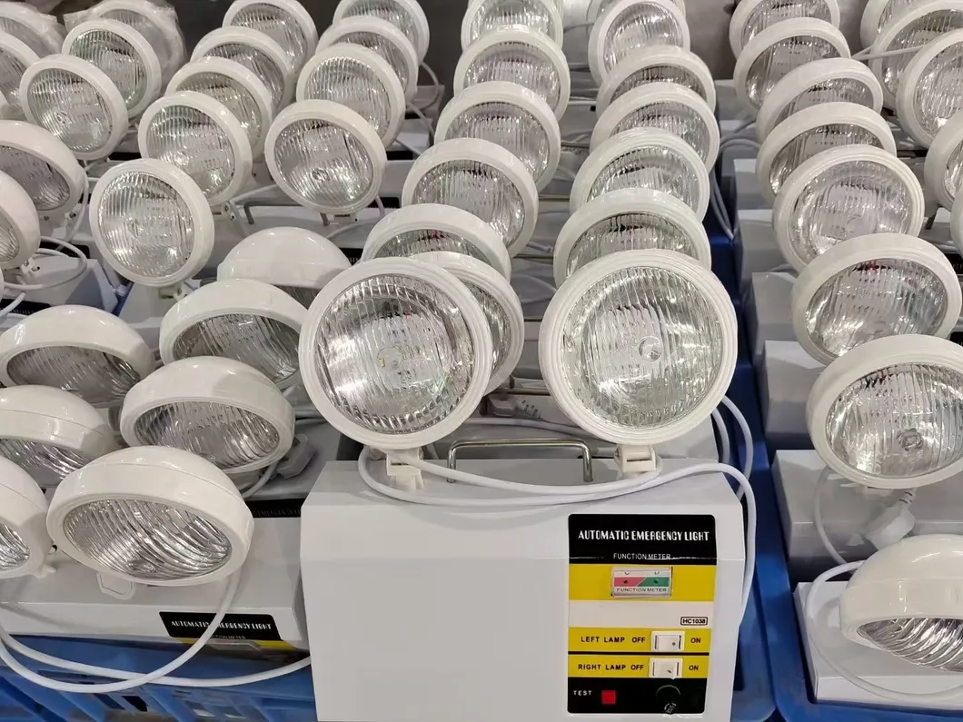 Lampe de secours rechargeable à LED à deux têtes pour école, hôtel, sous-sol et lieux publics 11