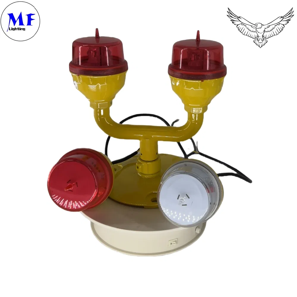 Lumière d'obstruction à l'aviation à LED IP66 étanche à l'eau rouge blanc double tête Photocell intégrée Aéronef Lumière d'obstruction d'avertissement LED basse intensité 1