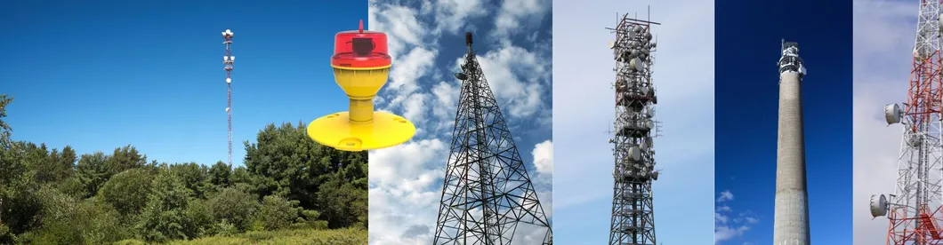 Lumière d'obstruction à l'aviation à LED IP66 étanche à l'eau rouge blanc double tête Photocell intégrée Aéronef Lumière d'obstruction d'avertissement LED basse intensité 10