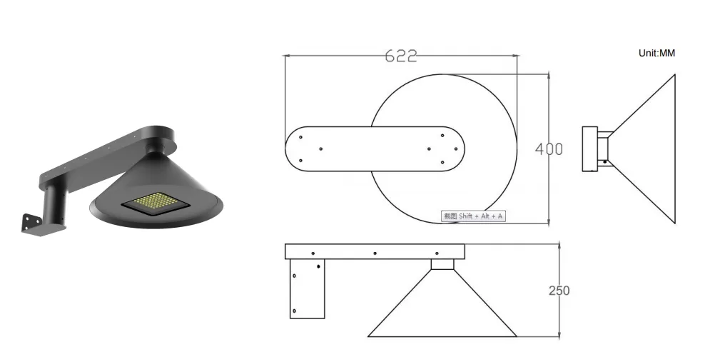 Lampadaire solaire de jardin à LED Alu. Étanche 130lm/W Ik08 IP66 Ra70 Hémisphère Intégré Trottoir Chemin Route Revêtement Mural Cour 4
