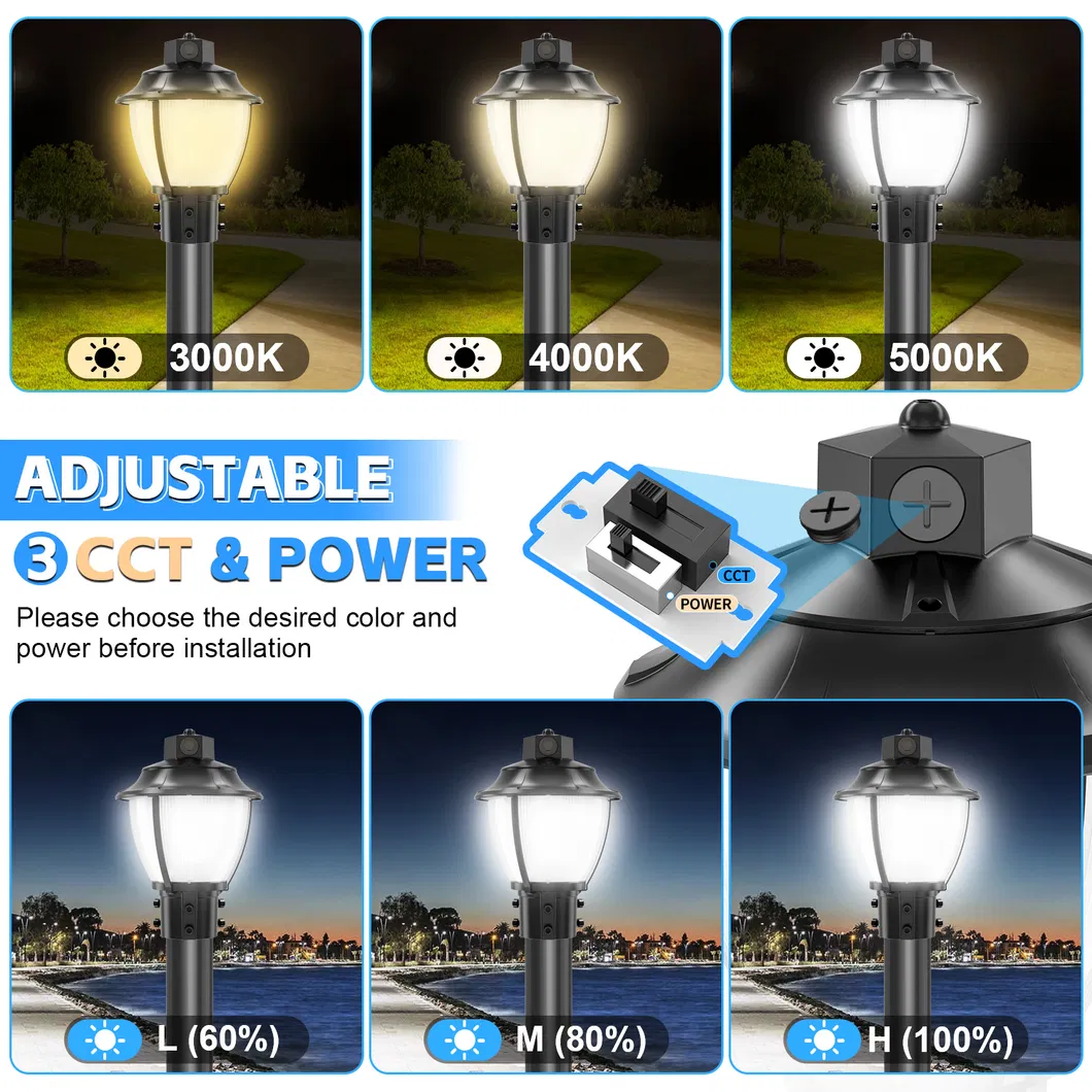 Lampe de jardin LED réglable anti-choc IP65 48/64/80W Étanche 130lm/W Lanterne Noir et Blanc Pelouse 0
