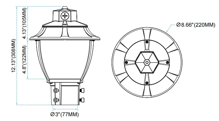 Lampe de jardin LED réglable anti-choc IP65 48/64/80W Étanche 130lm/W Lanterne Noir et Blanc Pelouse 4