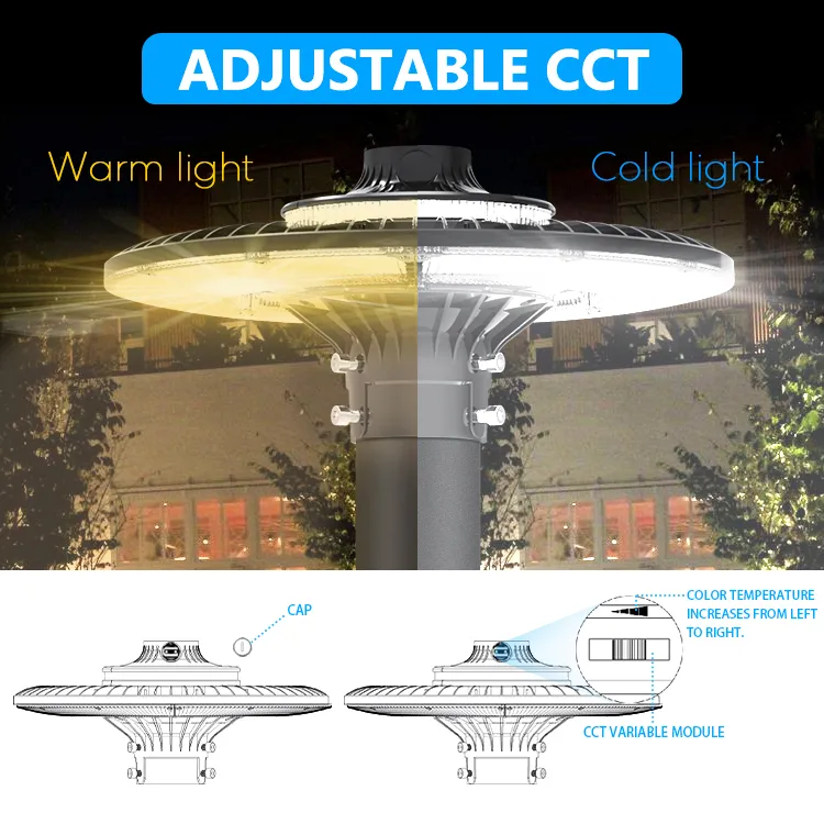 Lampe de jardin LED réglable 150W IP65 Étanche intégrée 130lm/W Ronde Noire Cour Parc Jardin Poteau Sommet 1