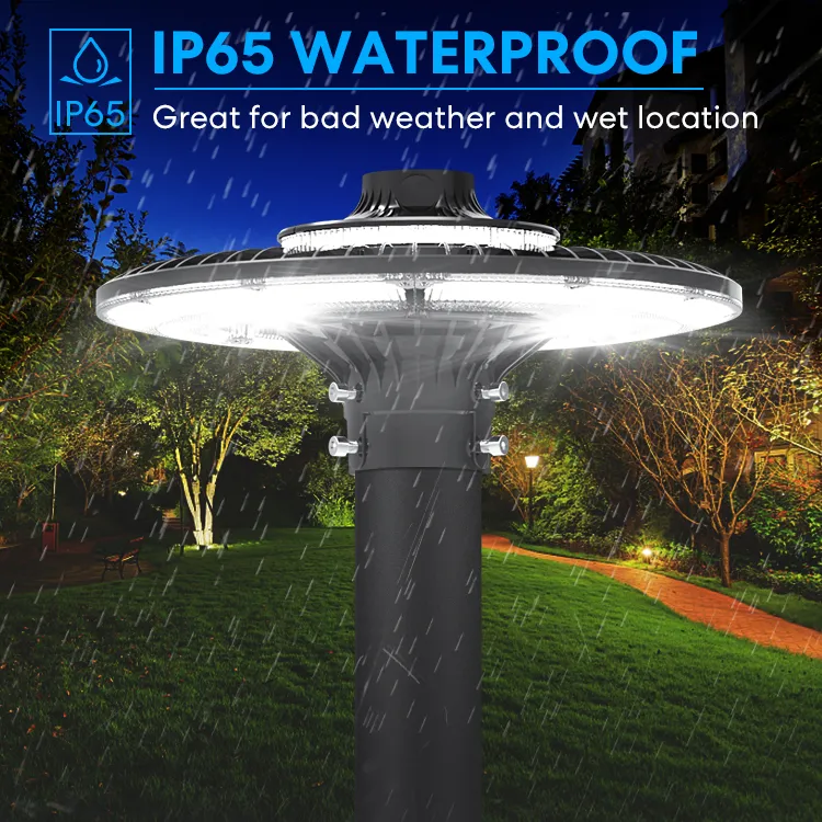 Lampe de jardin LED réglable 150W IP65 Étanche intégrée 130lm/W Ronde Noire Cour Parc Jardin Poteau Sommet 2