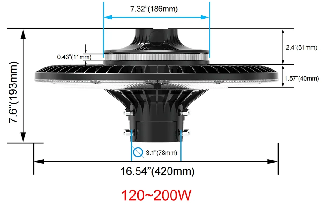 Lampe de jardin LED réglable 150W IP65 Étanche intégrée 130lm/W Ronde Noire Cour Parc Jardin Poteau Sommet 6