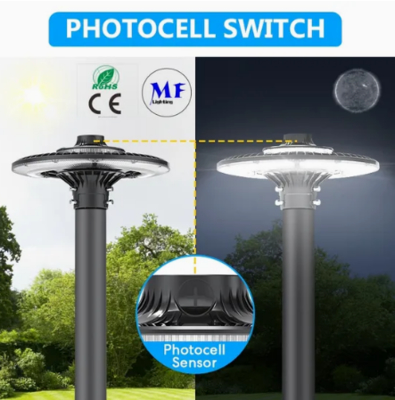 LED Garden Light Ajustable 150W IP65 Built-in Waterproof 130lm/W Round Black Courtyard Park Yard Post Top
