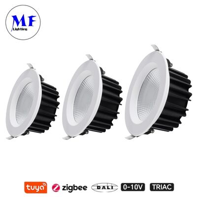 7W 100lm/W LED Spot Down Light CCT réglable CRI90 Triac /0-10V/Dali-2/Tuya Zigbee Angle de faisceau atténuable 60° COB anti-éblouissement reculé pour les lieux commerciaux et résidentiels
