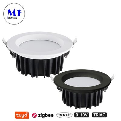 Spot LED encastrable dimmable 7W 100lm/W CCT réglable CRI90 Triac /0-10V/Dali-2/Tuya Zigbee Angle de faisceau 60° Anti-reflets SMD pour lieux commerciaux et résidentiels